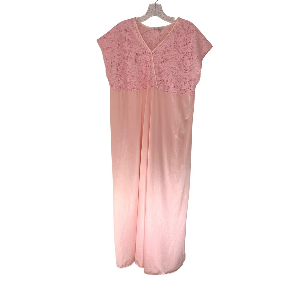 Vanity Fair Petites Nightgown Vintage Pink Floral Satin Coquette Lounge Large